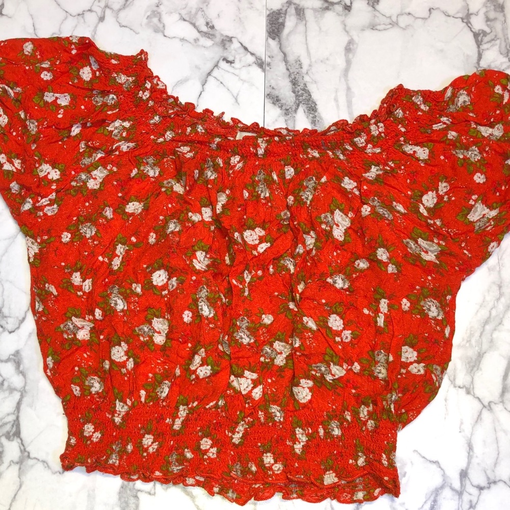 Puffy Sleeve Off the Shoulder Crop Top